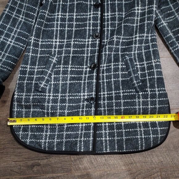 Coat Hooded Jacket Plush Lined Charcoal Plaid Small Ike Behar - Picture 16 of 16